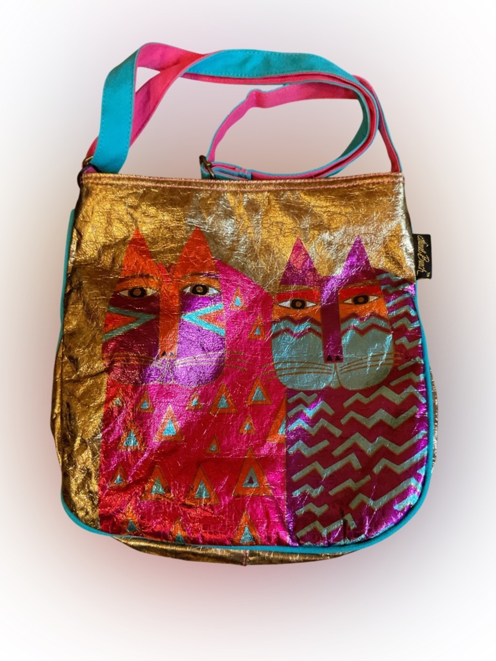 Laurel Burch Colorful Wild Cats Foil Medium Scoop Crossbody